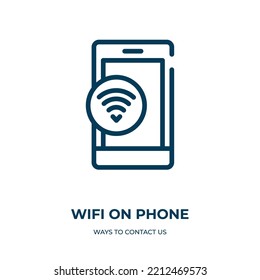 Icono de Wifi en el teléfono. Ilustración vectorial lineal de formas de contacto con la colección. Esquema wifi en el vector de icono del teléfono. Símbolo de línea delgada para uso en aplicaciones web y móviles, logotipo, medios impresos.