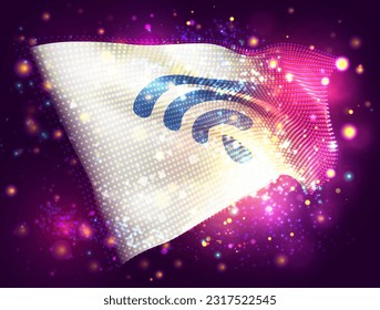 Wi-Fi auf Vektorgrafik 3D-Flagge auf rosafarbenem violettem Hintergrund mit Beleuchtung und Aromen