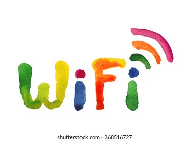 Wifi on white background. Vector watercolor. 