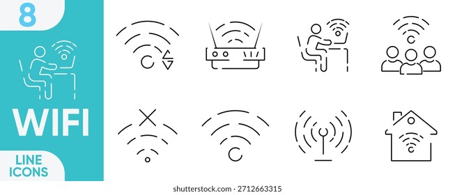 WiFi outline icon set. Linear icon collection. Editable stroke. Vector illustration