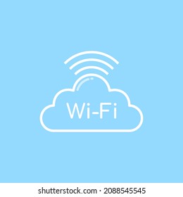 Wi-Fi outline style icon illustration. Cloud and connection icon on blue background.