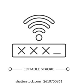 Wifi password line icon. Private wireless network access. Security technology. Closed system protection. Isolated vector illustration. Outline symbol. Simple linear drawing. Editable stroke