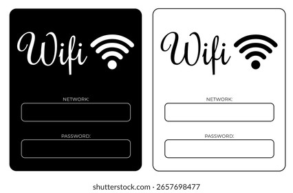 WiFi Password Sign Set - Bearbeitbare Netzwerkzugangsposter in Schwarz und Weiß