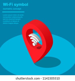 Wi-Fi Pinpoint Sign Isometric Vector Illustration.