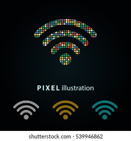 Wi-Fi - pixel icon. Vector Illustration. Design logo element. Isolated on black background.