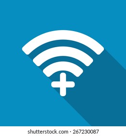 Wifi plus sign. Add Wi-fi symbol. Wireless Network icon. Wifi zone. Flat design style.