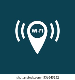 wi-fi point location icon on blue background