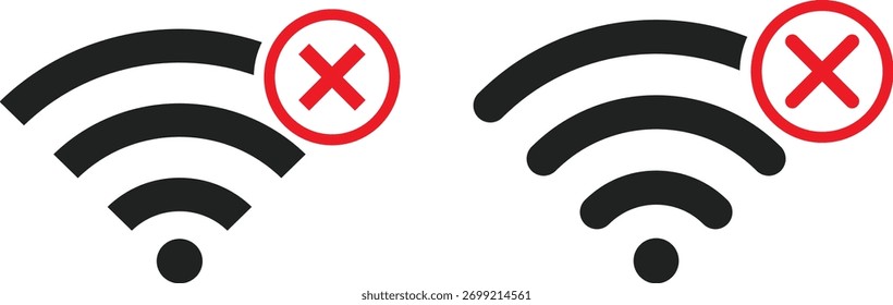 Conjunto de ícones de problema de Wi-Fi. Desconectar coleção de símbolos de rede sem fio. Sem Wi-fi e sinal de Internet. sinal de conexão com a Internet perdido