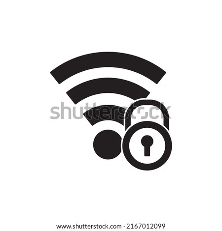 Wifi protection icon in black flat glyph, filled style isolated on white background