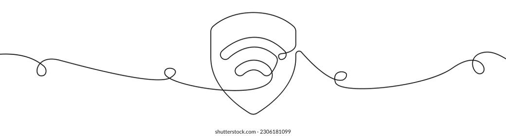 Wi-Fi protection icon line continuous drawing vector. One line Wi-Fi protection icon vector background. Wi-Fi protection icon. Continuous outline of a Wi-Fi protection icon. Linear design pc protectio