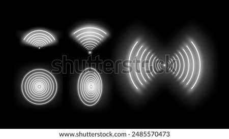 Wifi and Radar Icon Set. Wireless wi-fi and Sonar Sound Waves, Signal Concentric Circles, Wave and Echo Sounding Symbols. Vector Illustration