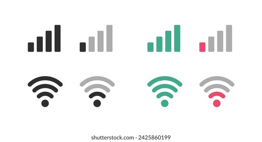 Wifi radio signal good bad strength level icon vector simple pictogram graphic set, mobile antenna wireless connection quality low high symbol sign, poor cellular network transmission network image