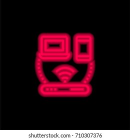 Wifi red glowing neon ui ux icon. Glowing sign logo vector