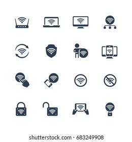 Wifi related vector icon set