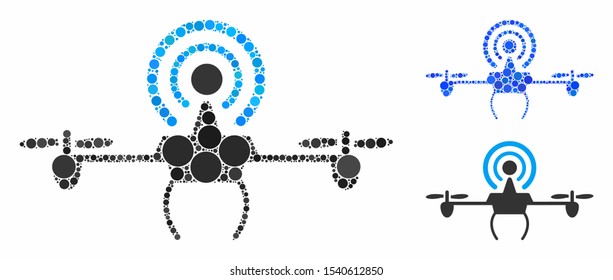 WiFi repeater drone composition of small circles in various sizes and color tones, based on WiFi repeater drone icon. Vector filled circles are combined into blue composition.