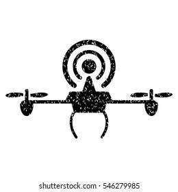 Wifi Repeater Drone grainy textured icon for overlay watermark stamps. Flat symbol with scratched texture. Dotted vector black ink rubber seal stamp with grunge design on a white background.