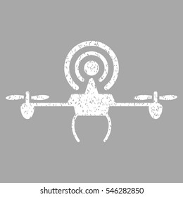 Wifi Repeater Drone grainy textured icon for overlay watermark stamps. Flat symbol with scratched texture. Dotted vector white ink rubber seal stamp with grunge design on a silver background.