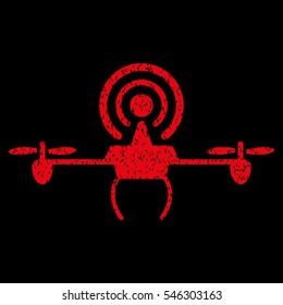 Wifi Repeater Drone grainy textured icon for overlay watermark stamps. Flat symbol with scratched texture. Dotted vector red ink rubber seal stamp with grunge design on a black background.
