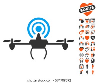 Wifi Repeater Drone icon with bonus dating symbols. Vector illustration style is flat iconic symbols for web design, app user interfaces.