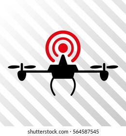 Wifi Repeater Drone vector pictograph. Illustration style is flat iconic bicolor intensive red and black symbol on a hatched transparent background.