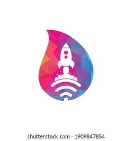 Wifi Rocket drop shape concept vector logo design. Wifi signal symbol and rocket design vector.