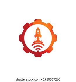 Wifi Rocket gear shape concept vector logo design. Wifi signal symbol and rocket design vector.
