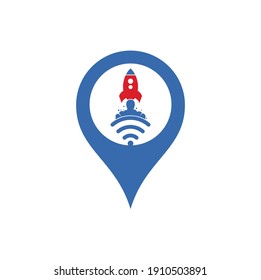 Wifi Rocket gps shape concept vector logo design. Wifi signal symbol and rocket design vector