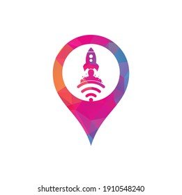 Wifi Rocket gps shape concept vector logo design. Wifi signal symbol and rocket design vector