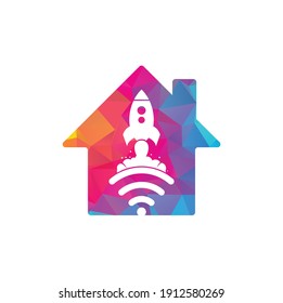 Wifi Rocket home shape concept vector logo design. Wifi signal symbol and rocket design vector.