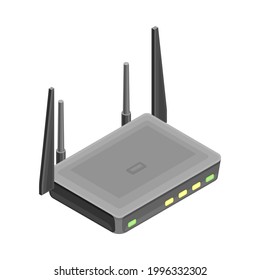 Wifi Router with Antenna as Wireless Network Communication Technology Isometric Vector Illustration