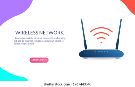 Wifi router banner. Wireless network, free wifi zone concept. Modern internet technology. Vector illustration.