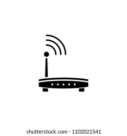 Wi-fi router black icon concept. Wi-fi router flat  vector symbol, sign, illustration.