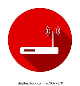 Wifi router - black vector icon Isolated on red background with long shadow
