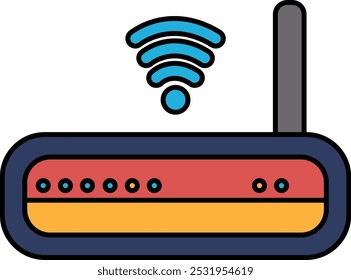 A wifi router with a blue and white design. The router is a device that allows for wireless internet connection