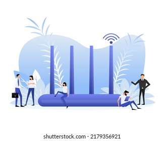 Wifi Router Device. Wireless internet concept. Router and signal.