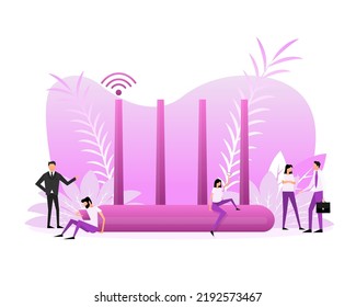 Wifi Router Device. Wireless internet concept. Router and signal.