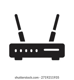 Wifi router dual antenna solid black vector icon isolated white background internet connection network wireless symbol graphic design illustration
