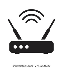 Roteador Wi-Fi antena dupla ícone vetor preto sólido isolado fundo branco sem fio conexão de rede símbolo ilustração de design gráfico