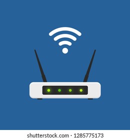 Wifi router flat design. Isolated wireless equipment on blue background. Wi fi sign. Vector illustration EPS10
