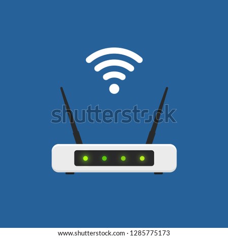 Wifi router flat design. Isolated wireless equipment on blue background. Wi fi sign. Vector illustration EPS10
