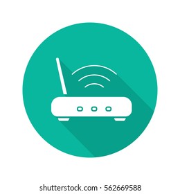 Wifi router flat design long shadow icon. Wi fi signal. Vector silhouette symbol