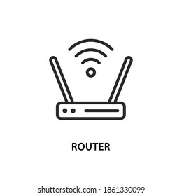 Icono de línea plana del enrutador Wi-Fi. Equipo para Internet inalámbrico y red.