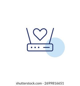 Roteador e coração de Wi-Fi. Conexão confiável, sinal seguro, controle de qualidade aprovado. Pixel perfeito, ícone de vetor de traçado editável