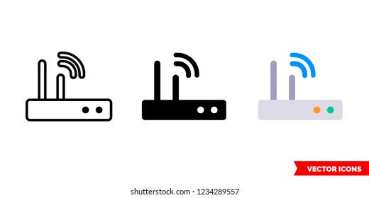 Wi-fi router icon of 3 types: color, black and white, outline. Isolated vector sign symbol.