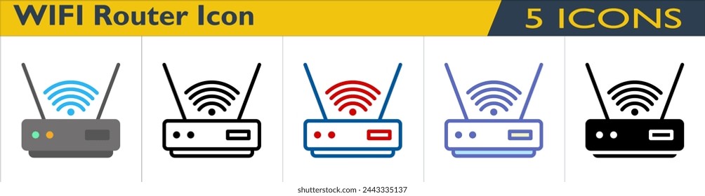 WIFI Router icon with 5 styles (outline, color lineal, color outline, solid and color)