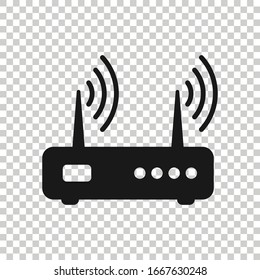 Wifi router icon in flat style. Broadband vector illustration on white isolated background. Internet connection business concept.