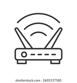 WiFi router, icon in line design. WiFi routers, wireless routers, internet routers, home routers, on white background vector. WiFi router, icon in line design, editable stroke icon