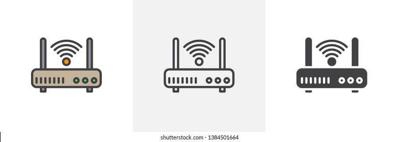 Wifi router icon. Line, glyph and filled outline colorful version, internet modem outline and filled vector sign. Symbol, logo illustration. Different style icons set. Vector graphics