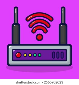 Wifi router icon. Network internet equipment concept. Lineal color style isolated on premium design. Flat cartoon vector illustration. 