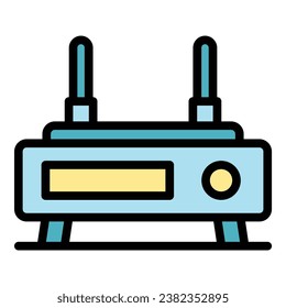 Vector de contorno de icono del enrutador Wifi. Almacene el portátil. Plano de color en línea de negocios